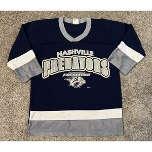 Vintage Nashville Predators Boys Medium M Blue Hockey Jersey NHL Made In USA